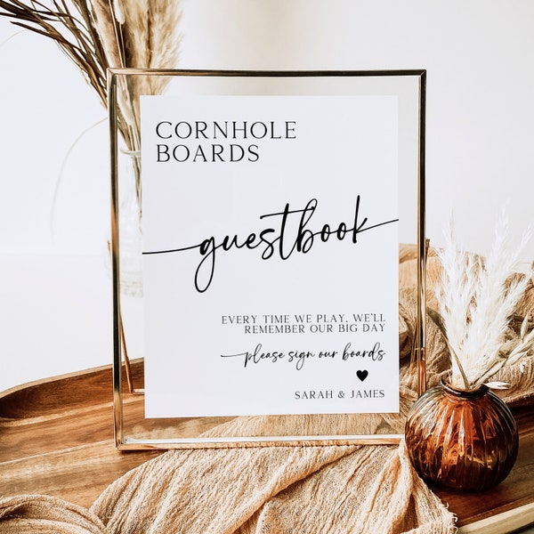Enseigne de livre d'or Cornhole, minimaliste en Cornhole Board, Cornhole Wedding Guest Book Sign, Cornhole Board Guestbook Guest Sign