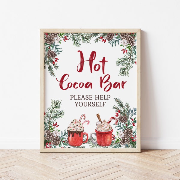 Hot Cocoa Bar Sign, Printable Hot Chocolate Bar Sign, Christmas Baby shower, Holiday Wedding, Dessert Bar Sign
