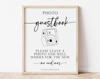 Letrero para libro de visitas con foto imprimible, Letrero moderno para libro de visitas con foto, Letrero estilo boho Polaroid para libro de visitas