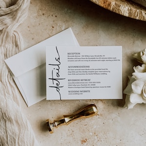 Moderne Details Karte, minimalistische Hochzeitseinladung, Beilage Karte, Hochzeitswebsite, Anpassung, bearbeitbar, Sofortiger Download