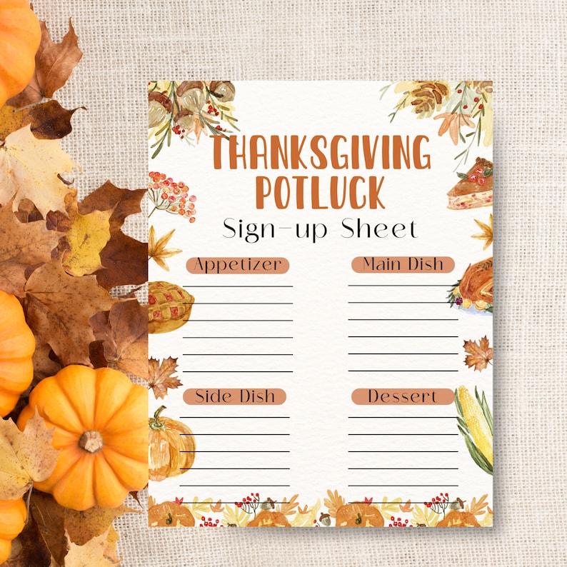 Thanksgiving Potluck Sign up Sheet, Thanksgiving Menu, Potluck Sign up Thanksgiving Potluck Sign up Sheet, Thanksgiving Menu, Potluck Sign up