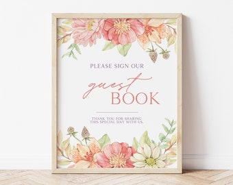 Floral Guestbook Sign, Please Sign our Guestbook, Floral Birthday Guestbook Sign, Printable Guestbook Sign