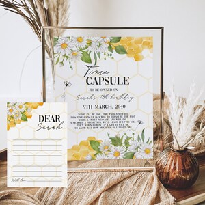 Bee Time Capsule, 1st Birthday Time Capsule Sign, Time Capsule Template, Honey Bee Birthday, Bee 1st Birthday, Editable Template 1st Bee Day