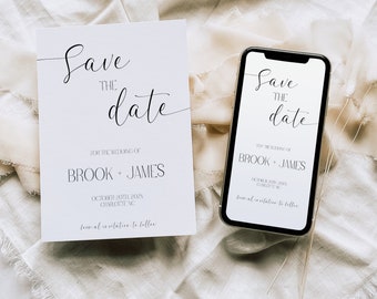 Save the Date Wedding Template, Minimalist Save the Date, Minimal Save the Date, Boho Save the Date Cards Editable Template