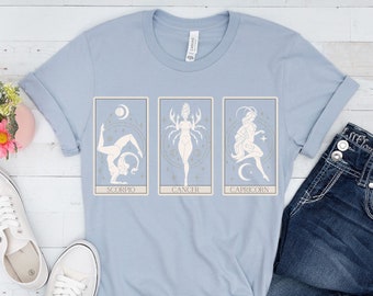 Custom BIG THREE Astrology Signs Shirt, Sun Moon and Rising Sign T-shirt, Witchy Gift, Zodiac Gifts, Cottagecore Sweatshirt, Star Chart