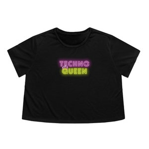Techno Queen Cropped Tee, Active Wear, Black Rave Top, Concert Outfits, EDM Clothes, Rave Outfit Women, Festival Clothing, Techno Music Fan