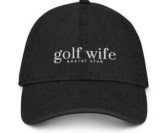 Geborduurde golfvrouw sociale club denimhoed, schattige golfhoed, klassieke golfhoed voor haar, verjaardagscadeau voor haar, cadeau voor golfweduwe