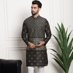 Black pathani kurta pajama with jacket sale
