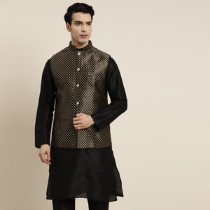 Black pathani kurta pajama with jacket sale