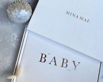 My Baby Book by Mina Mae with gift box, luxury baby gift, pregnancy gift, baby memory book, neutral nursery, new baby gift, baby shower gift