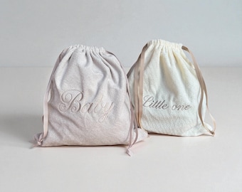 Bolsa de recuerdos de terciopelo perlado bordado, para guardar recuerdos del primer atuendo del bebé