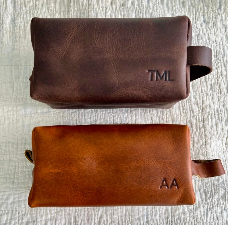 Personalized Leather Dopp Kit Groomsmen Gift for Him Third Anniversary
