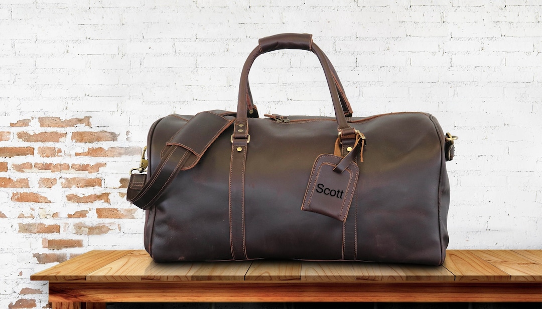 Personalized Leather Duffle Bag, Custom Gift for Him, Engraved Leather