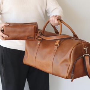 Personalized Duffle Bag Dopp Kit Bag Luggage Tag Combo Gift,Best Groomsmen Gifts,Christmas Gift,Leather Toiletry Bag,Leather Duffle,Men Gift