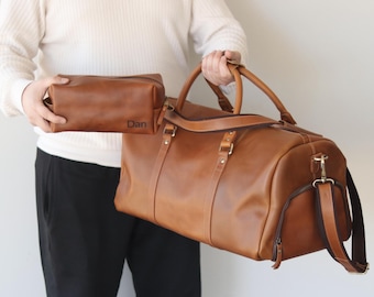 Personalized Duffle Bag Dopp Kit Bag Luggage Tag Combo Gift,Best Groomsmen Gifts,Christmas Gift,Leather Toiletry Bag,Leather Duffle,Men Gift