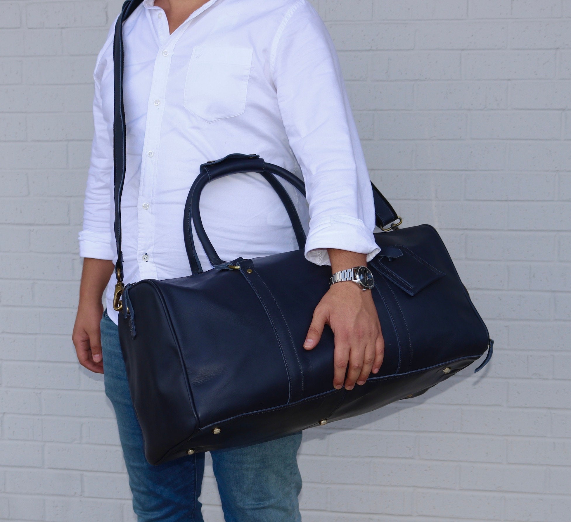 Personalized Leather Duffle Bag, Custom Gift for Him, Engraved Leather