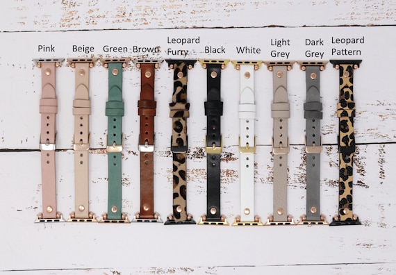 Slim Apple Watch Band 38mm 40mm 41mm 42mm 44mm 45mm 46mm 49mm,Leather Watchband,Leopard Pattern Apple Watch Strap,Gray iWatch Bracelet love