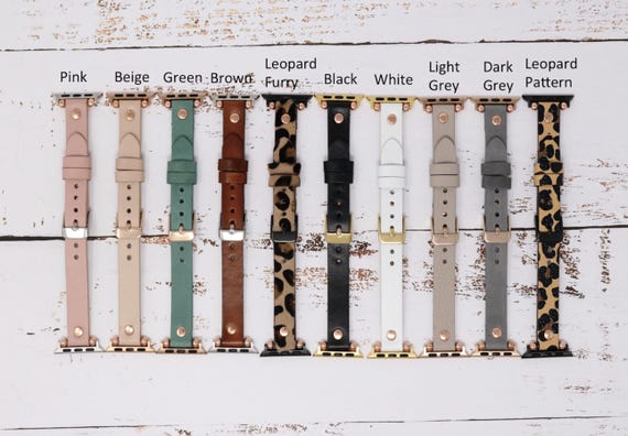Slim Apple Watch Band 38mm 40mm 41mm 42mm 44mm 45mm 46mm 49mm,Leather Watchband,Leopard Pattern Apple Watch Strap,Gray iWatch Bracelet love