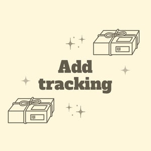 May include: Illustration of two parcels with a ribbon and a label. The text "Add tracking" is written below the parcels.
