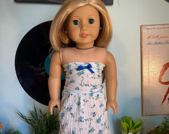 Blue Floral Sleeveless Dress for 18 Inch Dolls