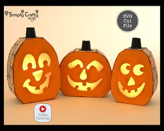 Halloween Jack-O-Lantern Trio SVG. DIY Paper Halloween Pumpkins. 3D Halloween Pumpkin SVG. Paper Pumpkin Template for Cricut or Silhouette.
