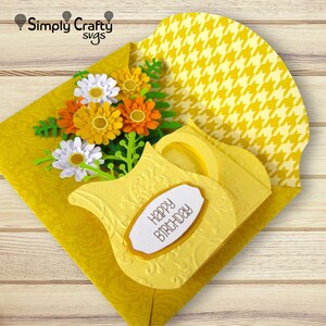 Krug mit Blumen SVG. Flower Box Karte schneiden Datei. Blumenkarte SVG-Schnittdatei. DIY Blumen Karte zum Geburtstag oder Muttertag. Bild 3