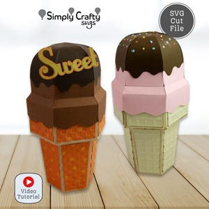 Ice Cream Cone Box SVG. 3D Ice Cream Cone Gift Box SVG for Cricut or Silhouette. Cricut Cut File for Birthday.