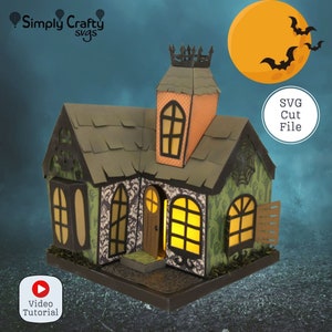 Haunted House SVG. 3D Halloween House SVG Papercraft. 3D Haunted House Template for Cricut or Silhouette. Haunted House Luminary.