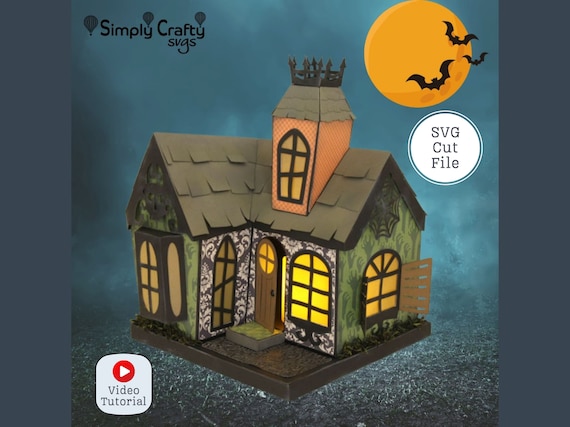 Haunted House SVG. 3D Halloween House SVG Papercraft. 3D Haunted House Template for Cricut or Silhouette. Haunted House Luminary.