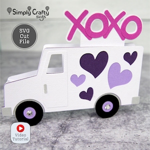 Valentinstag Lieferwagen Karte SVG. Umarmungen und Küsse LKW Karte SVG Schnitt Datei für Cricut oder Silhouette.