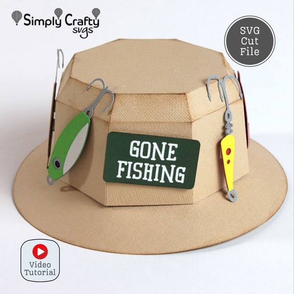 Fishing Hat Box SVG. 3D Fishing Hat SVG. Fishing Gift Box Template. DIY 3D Bucket Hat Box with Fishing Lures.  Fishing Hat Papercraft.