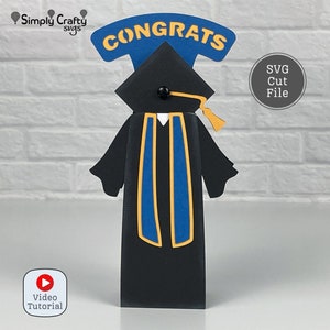 Archivo de corte SVG para tarjeta de toga y birrete de graduación. Tarjeta de graduación con forma de caja SVG. Tarjeta de graduación DIY para Cricut o Silhouette.