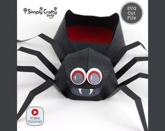 Scatola a forma di ragno 3D in formato SVG per Halloween. File di taglio SVG per scatola di caramelle a forma di ragno, compatibile con Cricut e Silhouette. Modello di carta a forma di ragno 3D per Halloween.