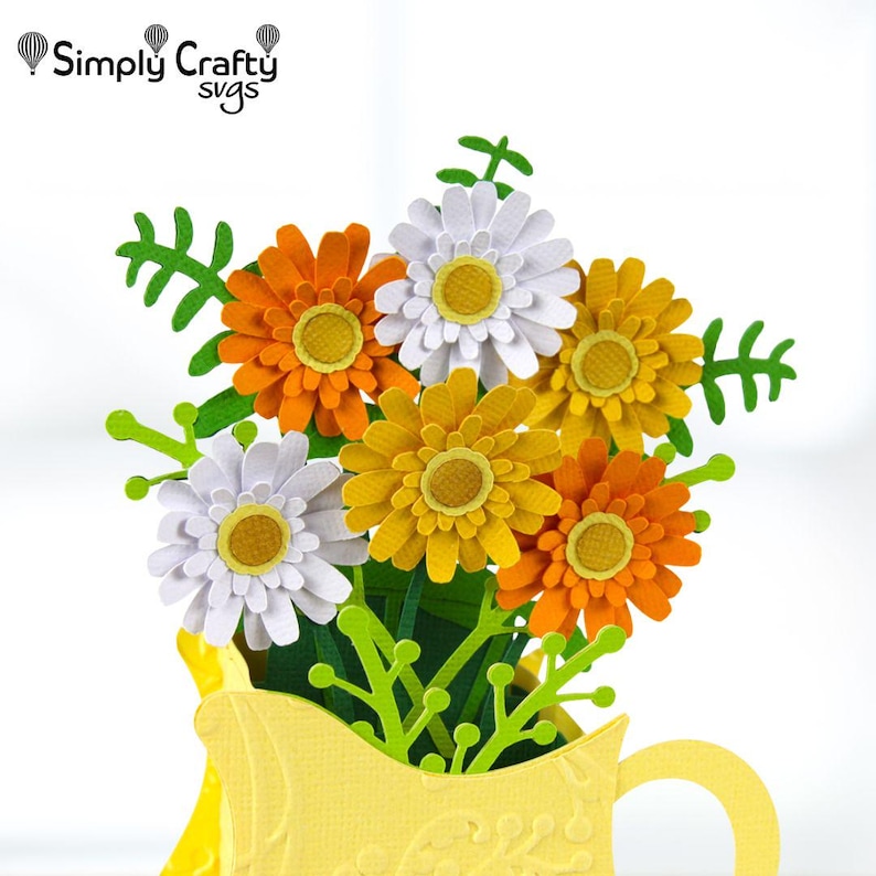 Krug mit Blumen SVG. Flower Box Karte schneiden Datei. Blumenkarte SVG-Schnittdatei. DIY Blumen Karte zum Geburtstag oder Muttertag. Bild 2