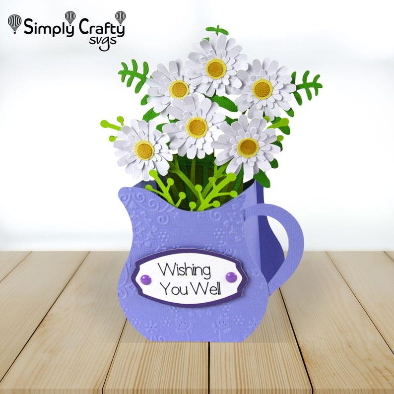 Krug mit Blumen SVG. Flower Box Karte schneiden Datei. Blumenkarte SVG-Schnittdatei. DIY Blumen Karte zum Geburtstag oder Muttertag. Bild 4