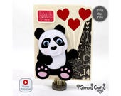 Panda with Hearts Card SVG. Panda Valentine's Day Card SVG Cut File for Cricut or Silhouette.  Easy and Cute Panda Card SVG.