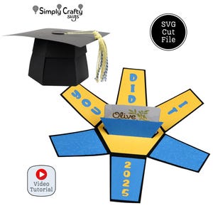 2025 Graduation Explosion Box SVG. Graduation Hat Explosion Box SVG Cut File with Gift Card Holder for Cricut or Silhouette.