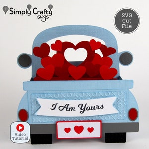 Tarjeta de caja de camión de amor SVG. Tarjeta de camión DIY para el día de San Valentín. Camión con archivo de corte SVG de tarjeta de corazones. Tarjeta de camión 3D para Cricut o Silhouette.