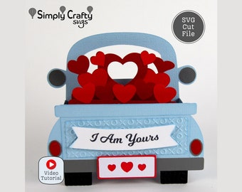Love Truck Box Card SVG. DIY Valentine's Day Truck Card. Truck with Hearts Card SVG Cutting File. 3D Truck Card for Cricut or Silhouette.