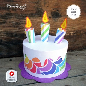 Bolo de aniversário SVG. Bolo 3D SVG em papel. Modelo de bolo 3D. Caixa de presente de bolo de aniversário, caixa de bolo DIY. Caixa de velas de aniversário.