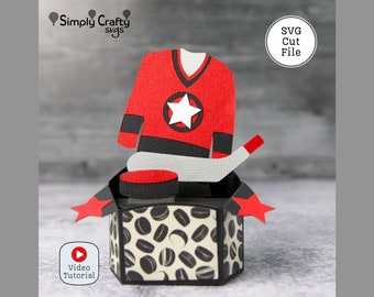 Hockey Card SVG Cutting File for Cricut or Silhouette. Hockey Time Card SVG. DIY Hexagon Popup Box Card with Hockey Jersey and Hockey Puck.