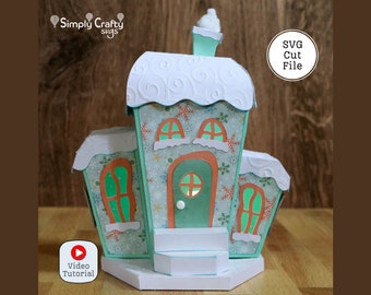 3D Christmas Village House SVG. Polar Place House SVG Cutting File for Cricut or Silhouette. Whimsical Christmas House.