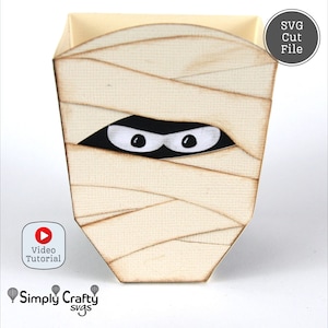 Mummy Treat Box SVG. Halloween Candy Box SVG. DIY Mummy Favor Box. Halloween Treat Box Template for Cutting Machine.