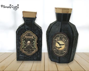 Apotheker Flasche Set SVG. DIY Halloween Flasche. 3D Zaubertrank Flasche aus Pappe. 3D Halloween Papiervorlage für Cricut oder Silhouette.