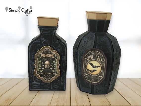 Apothecary Bottle Set SVG. DIY Halloween Bottle. 3D Potion Bottle Papercraft. 3D Paper Halloween Bottle Template for Cricut or Silhouette.