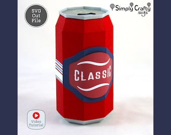 3D Getränkedose SVG. Pop Can Box SVG 3D. Bierdosen-Dateivorlage. Soda Dosen Box SVG. Pop Can Papercraft für Cricut oder Silhouette.