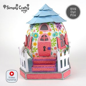 3D Spring House SVG. Spring Egg-Centric House SVG. DIY House Papercraft Cutting File for Cricut or Silhouette. 3D Easter House.
