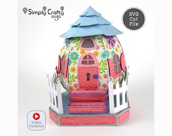 3D Spring House SVG. Spring Egg-Centric House SVG. DIY House Papercraft Cutting File for Cricut or Silhouette. 3D Easter House.