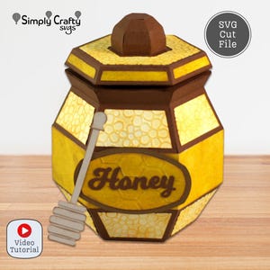 Tarro de miel 3D SVG. Plantilla SVG de caja de golosinas con temática de abejas para Cricut y Silhouette. Caja de abejas 3D SVG.