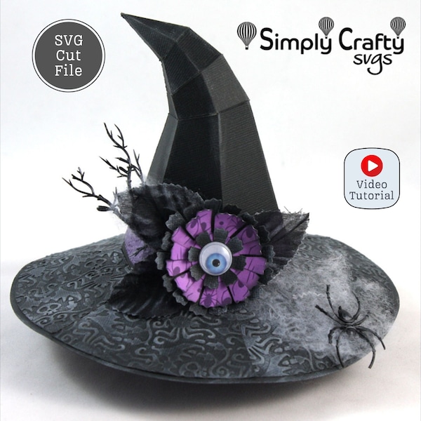 Hovering Witch Hat SVG File for Halloween. 3D Witch Hat cutting file. Witch Hat Box. Halloween Paper SVG.